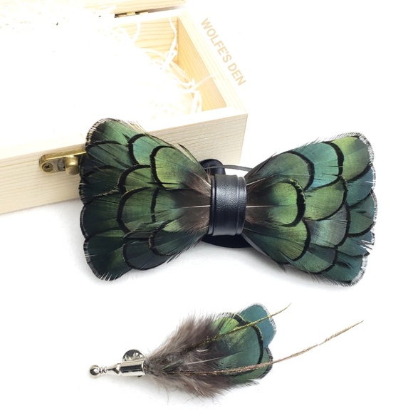 Other - Men's Feathered Bowtie with Faux Leather